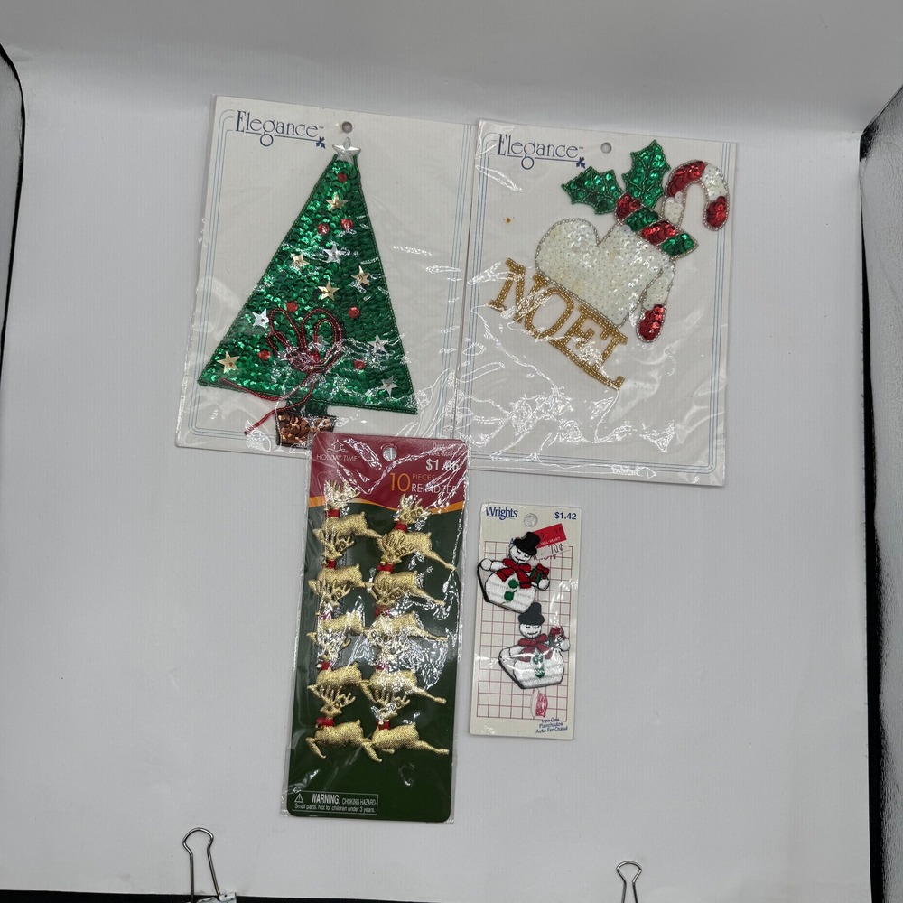 Christmas Applique Lot Multicolor Sequin Iron On Patches Snowman Tree Stocking